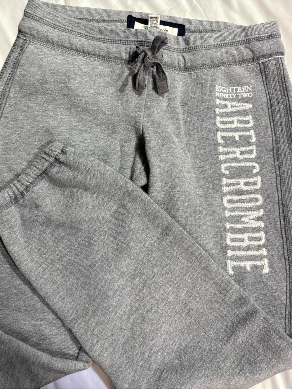 Y2K 2000s Abercrombie & Fitch Low Rise Sweatpants Light Gray Embroidery XS